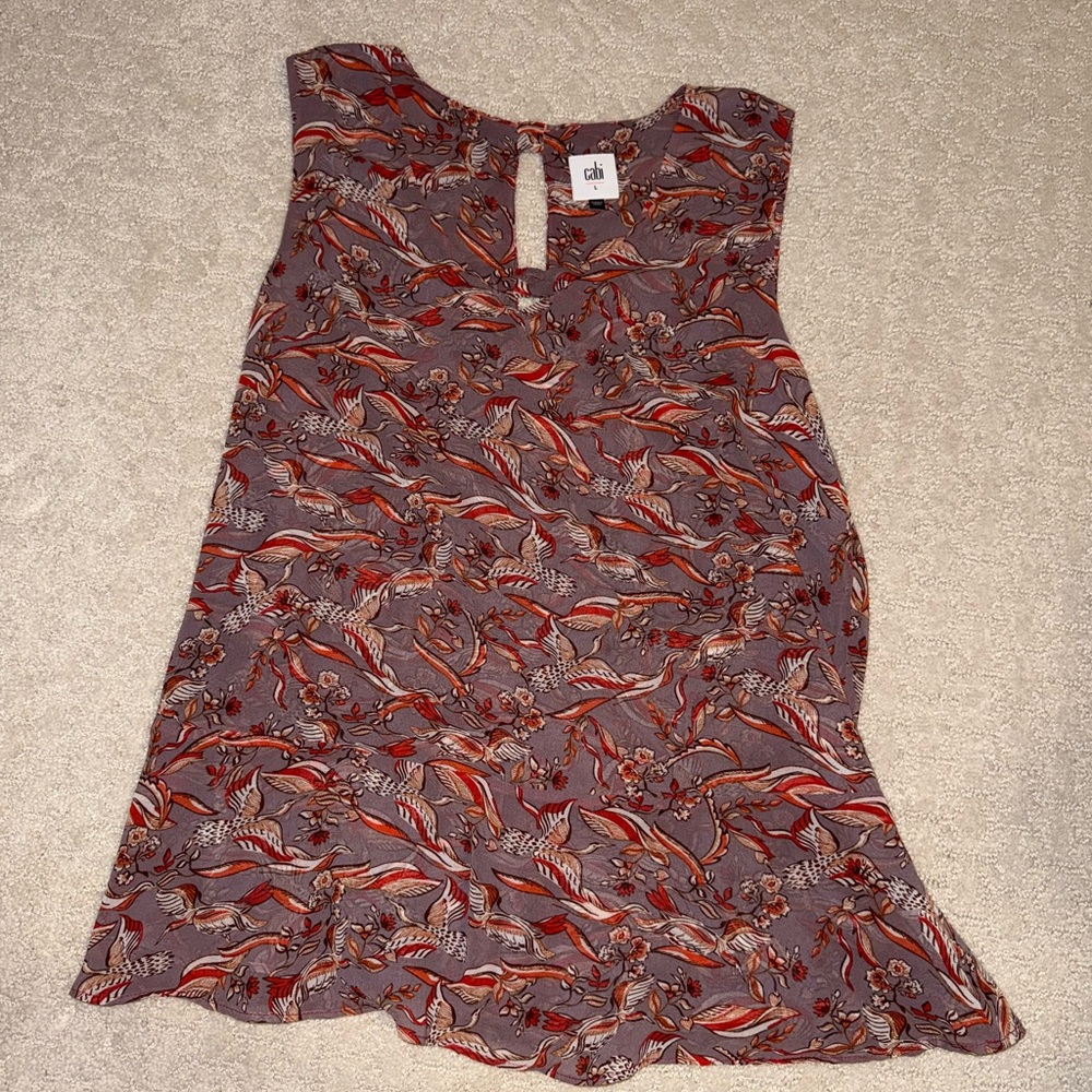 CAbi Women's Sleeveless Top in Red and Brown Floral Print